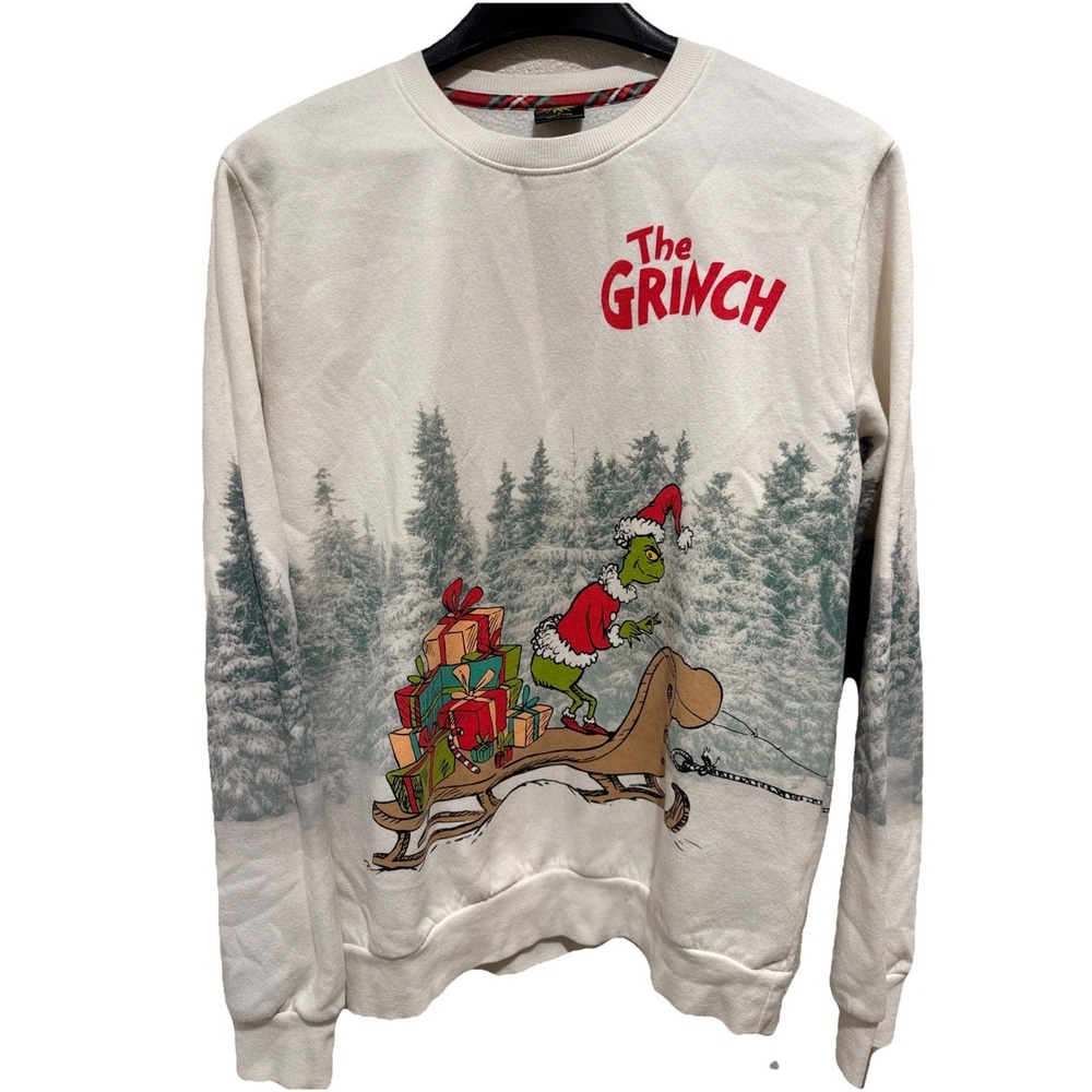 The Grinch Sweatshirt Mens M Christmas 2 Sided Graphic Fleece Mad Engine Pullove